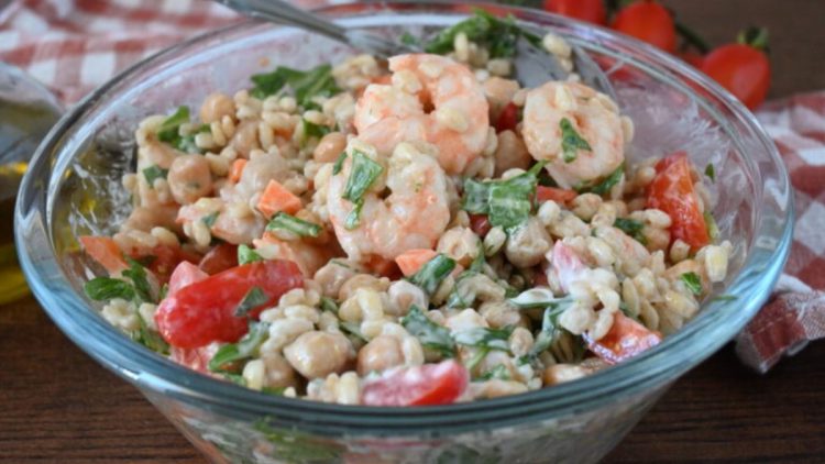 Salade de petit épeautre aux crevettes
