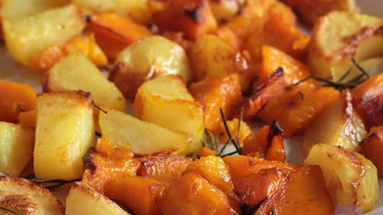 potiron et les pommes de terre au four