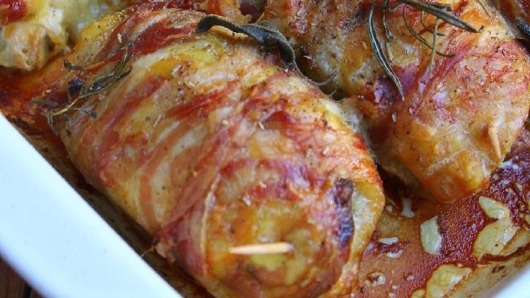 roulés de poulet au bacon et fromage  