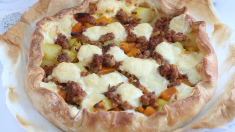 tarte fine potiron, pommes de terre et saucisse