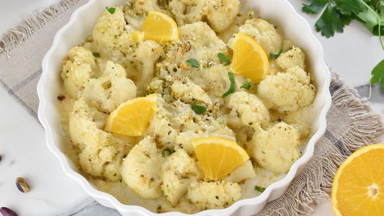 gratin de chou-fleur à l'orange et pistaches