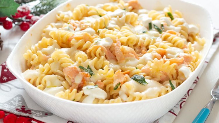 gratin de pâtes saumon et mozzarella