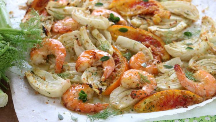 Gratin de fenouil et crevettes à l’orange