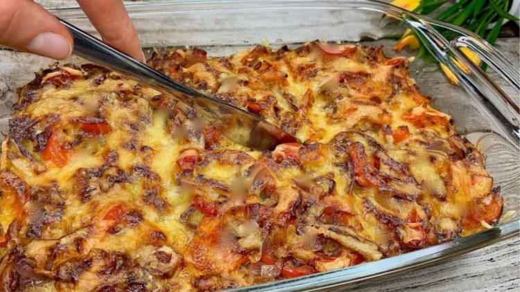 gratin de pommes de terre, poivrons et oignons 