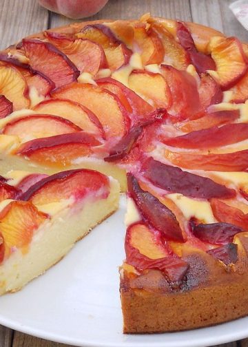 gâteau à la ricotta et aux pêches