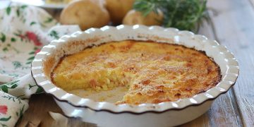 gratin pommes de terre, jambon et fromage