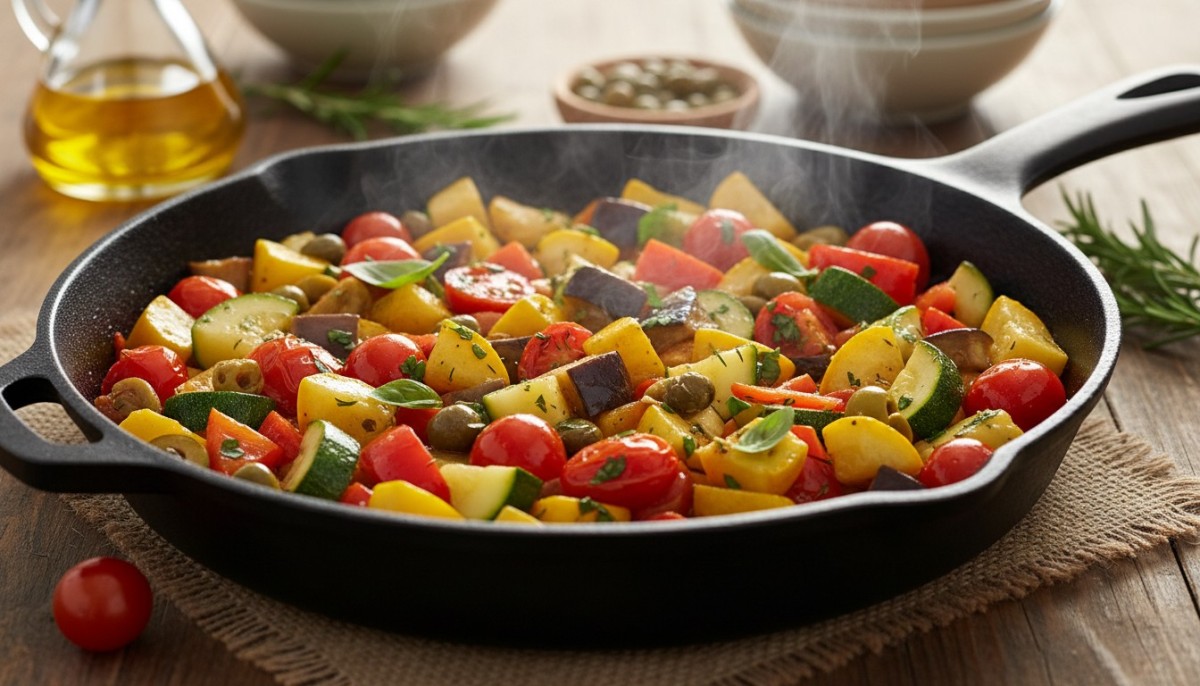 découvrez notre recette rapide et facile de caponata de courgettes, un plat italien savoureux parfait pour un repas léger et délicieux.