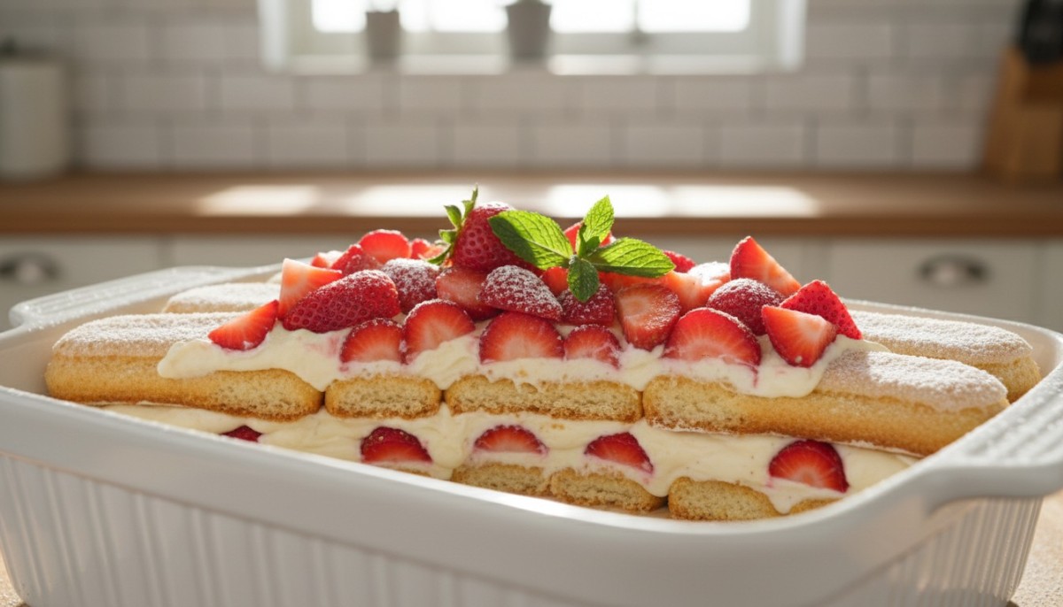 découvrez une recette italienne facile de dessert aux boudoirs et aux fraises, parfaite pour une douceur fruitée et légère à partager.