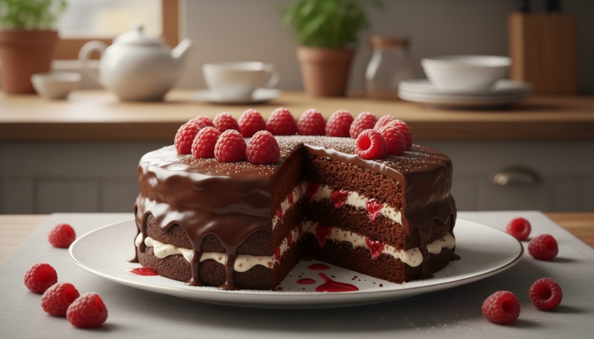 découvrez notre recette facile et délicieuse de gâteau au chocolat et aux framboises, sans œufs ni beurre, parfaite pour une pâtisserie gourmande et légère.
