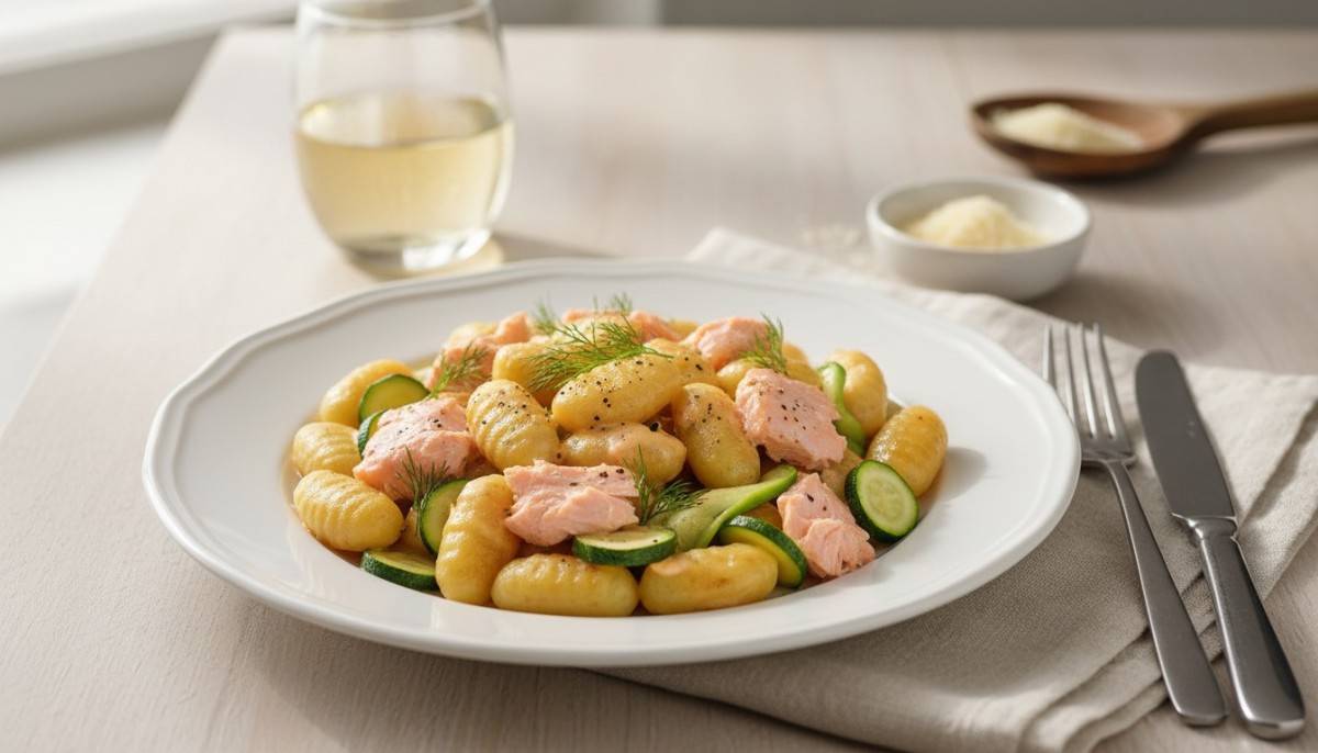 découvrez la recette italienne facile des gnocchis au saumon et aux courgettes, un plat savoureux et rapide à préparer pour un repas gourmand et équilibré.