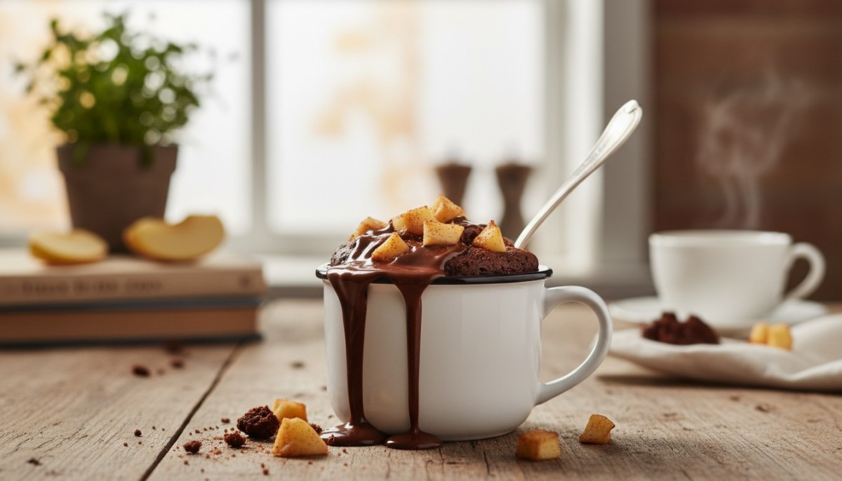 découvrez notre recette healthy et rapide de mug cake aux pommes et cacao, sans farine ni sucre, idéale pour une pause gourmande et saine.