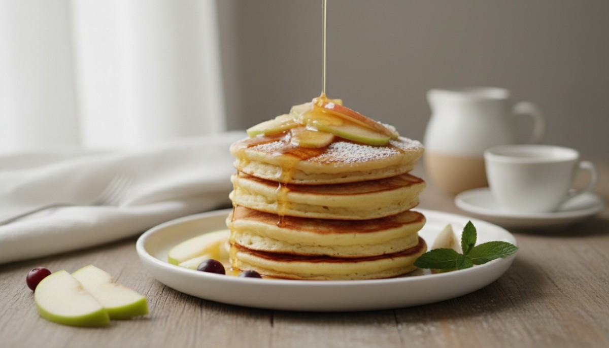 découvrez notre recette rapide de pancakes aux pommes, légers et savoureux, prêts en 1 minute et contenant moins de 100 calories. parfaits pour un petit-déjeuner gourmand et sain !