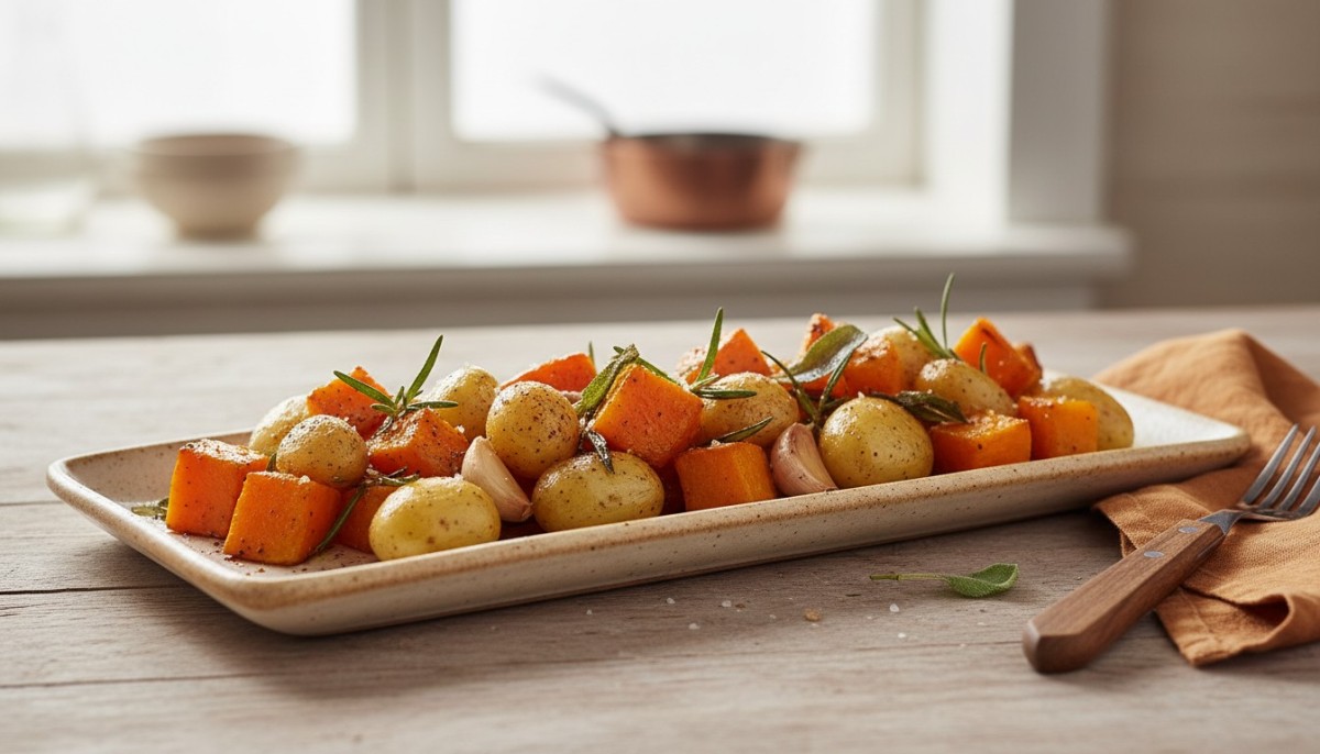 découvrez une recette d'accompagnement parfaite pour l'automne : potiron et pommes de terre au four, savoureuse et facile à préparer.