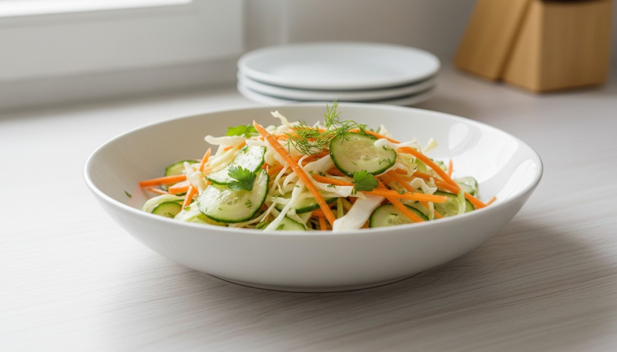découvrez une recette facile et rapide de salade fraîche aux carottes, chou blanc et concombre, parfaite pour un repas léger et savoureux.
