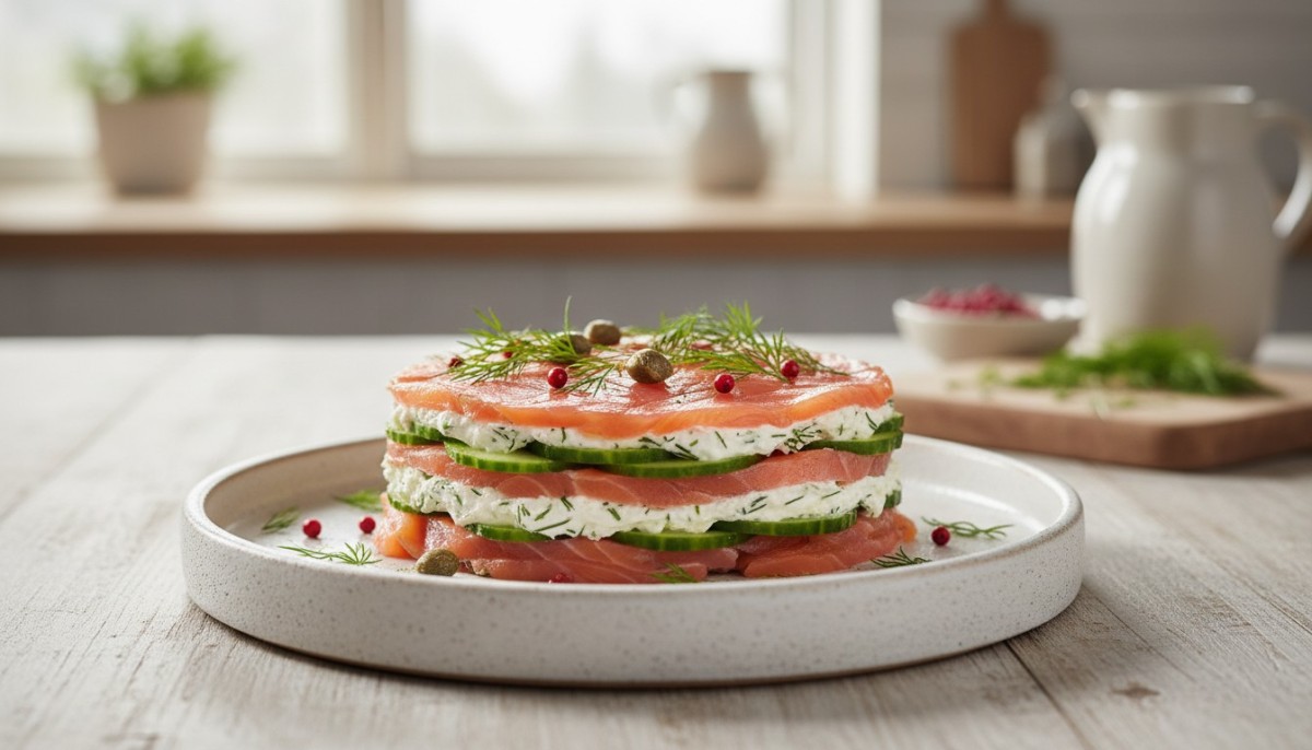 découvrez notre recette facile et rapide de terrine de saumon façon millefeuille, une entrée festive sans cuisson parfaite pour vos repas élégants et gourmands.
