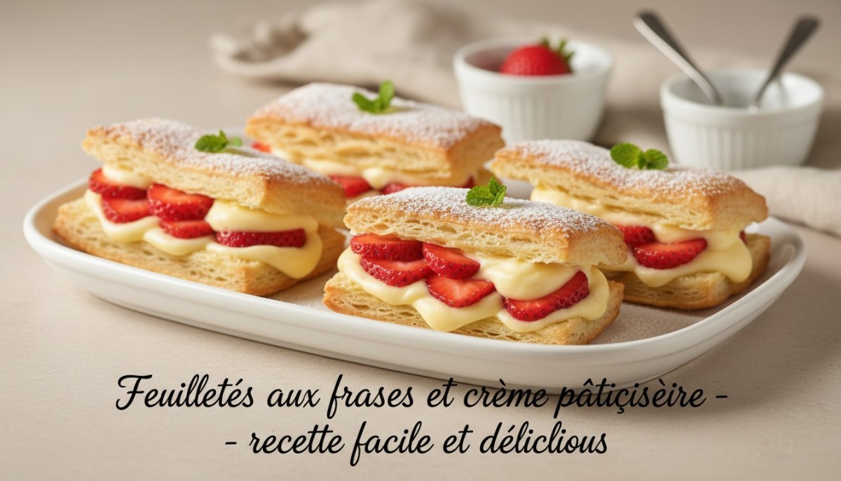 découvrez notre recette facile et délicieuse de feuilletés aux fraises et crème pâtissière, idéale pour un dessert gourmand et rapide à préparer.