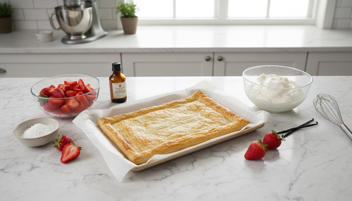 découvrez notre recette facile de feuilletés aux fraises et crème pâtissière, pour un dessert délicieux et rapide à préparer qui ravira toute la famille.