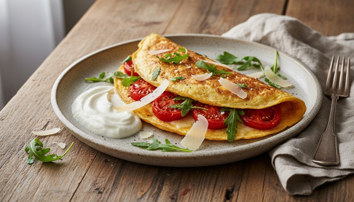 découvrez une recette d'omelette à la tomate et au yaourt, hyper rapide à préparer et économique, parfaite pour un repas savoureux et léger en toute simplicité.
