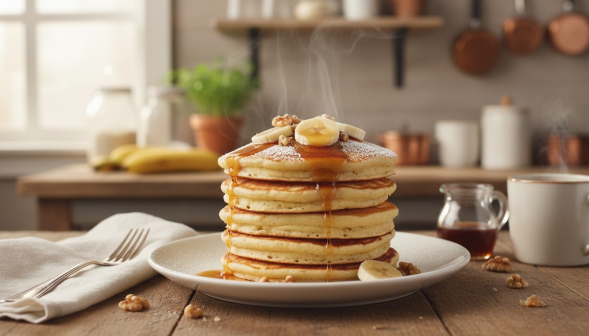 découvrez notre recette facile de pancakes à la banane, sans beurre ni huile, pour des pancakes ultra moelleux et délicieux, parfaits pour un petit-déjeuner sain.