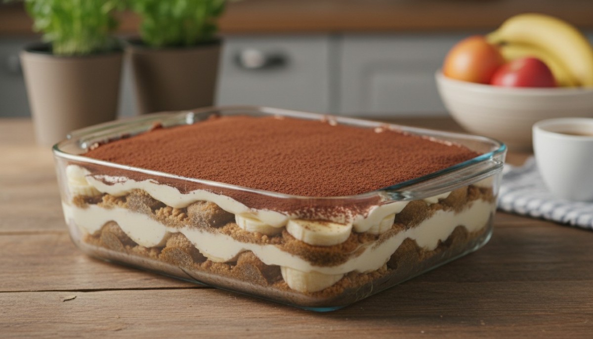 découvrez notre tiramisu aux flocons d’avoine et à la banane, un dessert protéiné gourmand, peu calorique et rassasiant, parfait pour allier plaisir et santé.