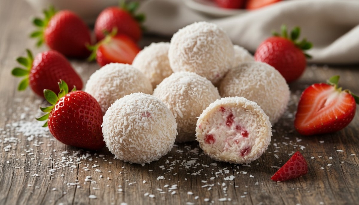 découvrez notre recette délicieuse de truffes aux fraises et noix de coco, un dessert gourmand et facile à préparer qui ravira vos papilles.