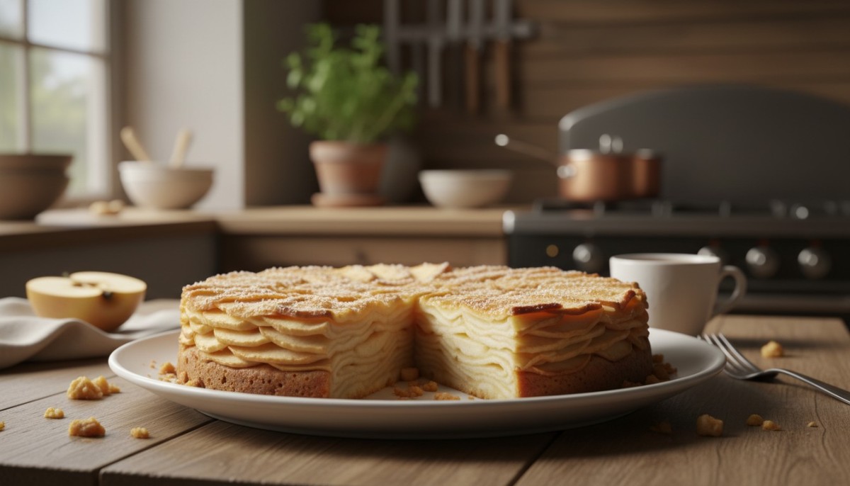 découvrez notre recette de gâteau invisible aux pommes, légère et saine, réalisée avec 4 pommes et très peu de farine pour un dessert gourmand et facile à préparer.