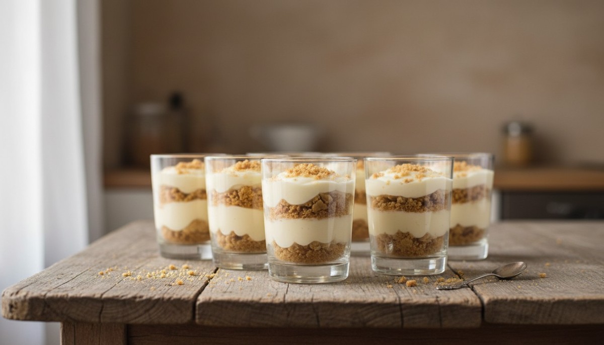 découvrez la recette facile et gourmande des verrines de crème pâtissière et biscuits secs, un dessert traditionnel de grand-mère à préparer en quelques minutes.